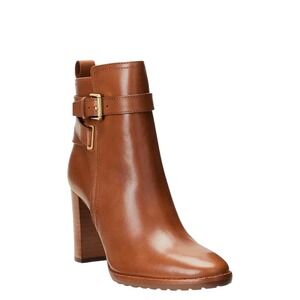 Lauren Ralph Lauren Madisyn Leather Buckle Ankle Booties Block Heel Tan 9.5 $195